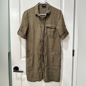 Greylin Olive Green Linen Button-down Dress